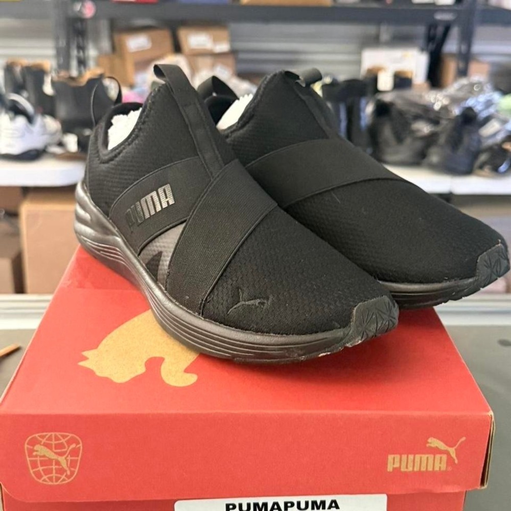 Puma black slip on trainers